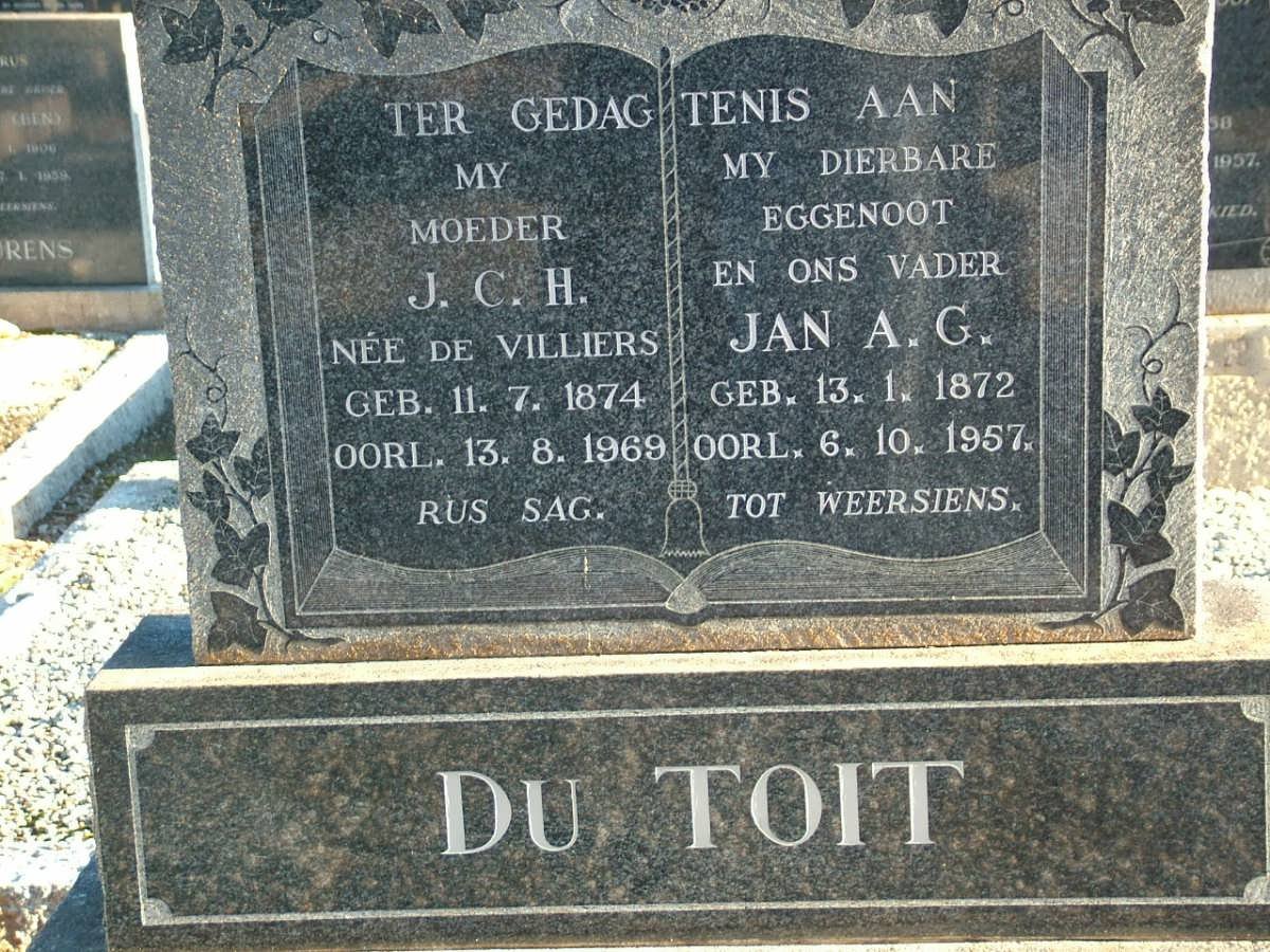 TOIT Jan A.G., du 1872-1957 &amp; J.C.H. DE VILLIERS 1874-1969