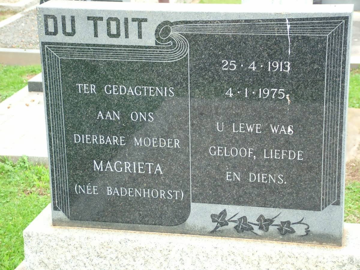 TOIT Magrieta, du nee BADENHORST 1913-1975