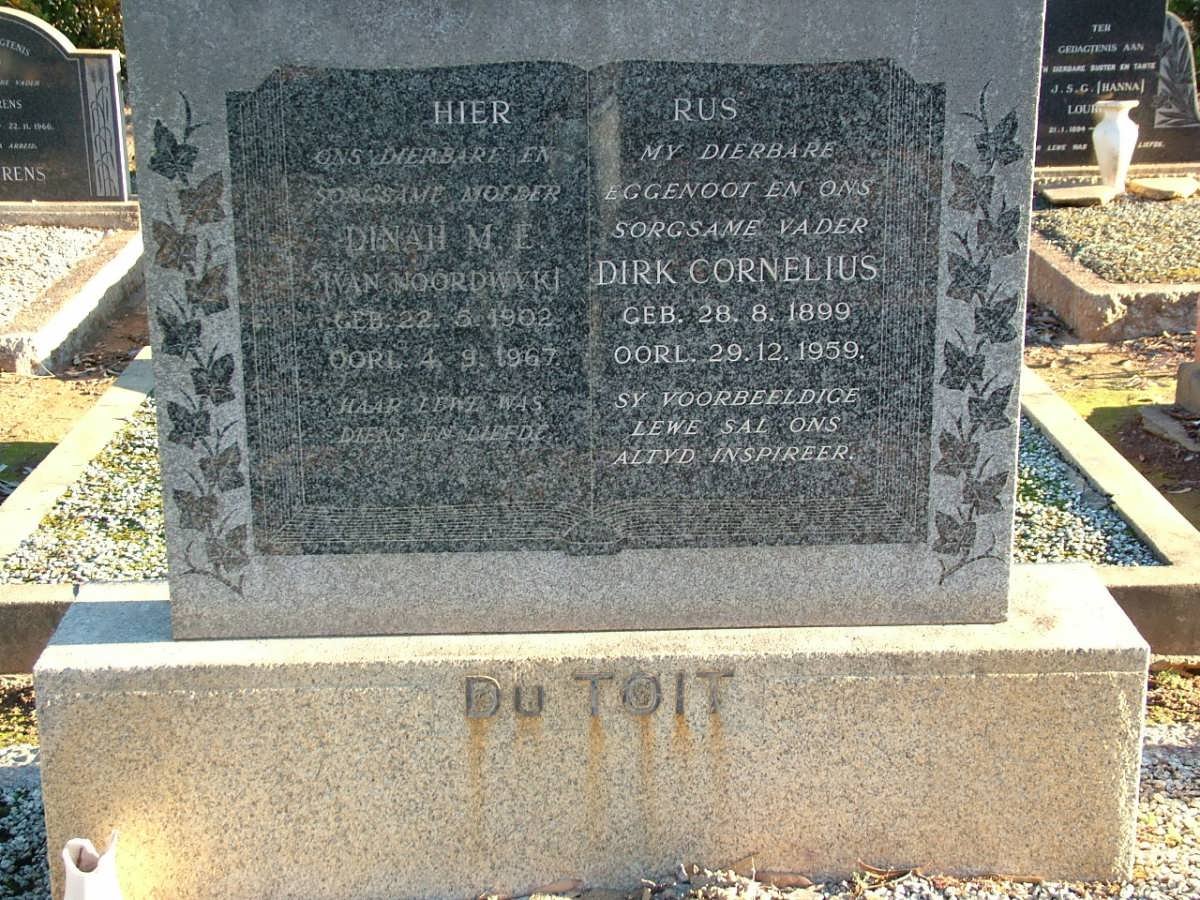 TOIT Dirk Cornelius, du 1899-1959 &amp; Dinah M.E. VAN NOORDWYK 1902-1967