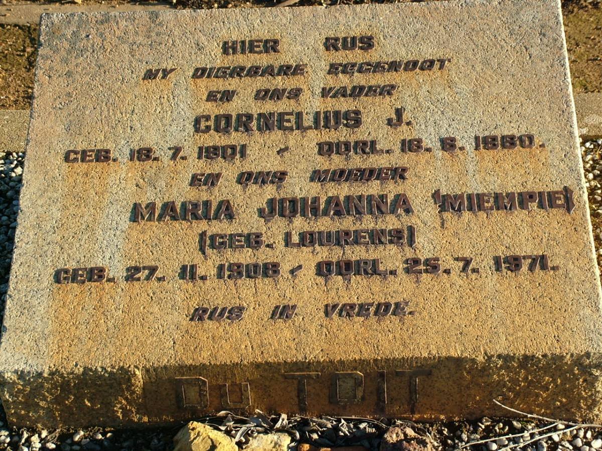 TOIT Cornelius J., du 1901-1960 &amp; Maria Johanna LOURENS 1908-1971