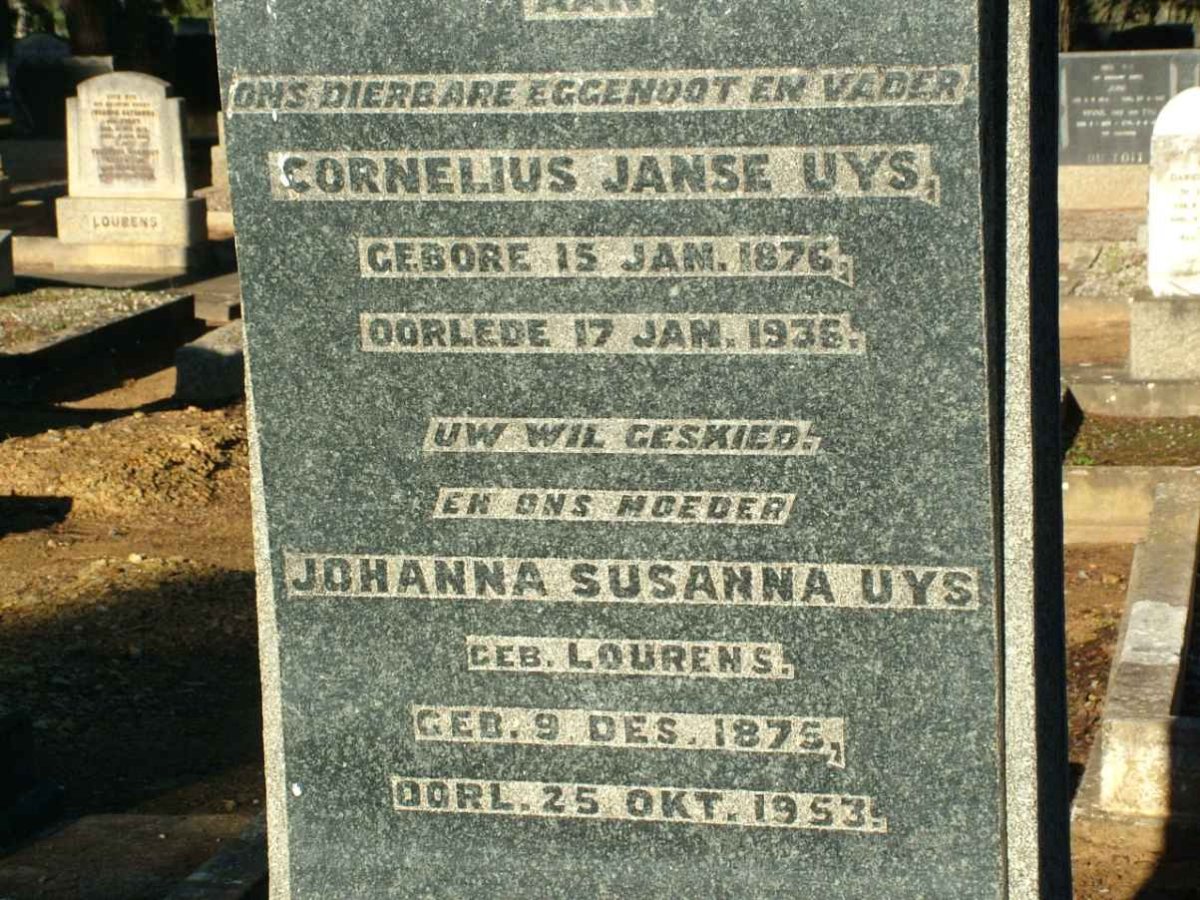 UYS Cornelius Janse 1876-1936 &amp; Johanna Susanna LOURENS 1875-1953