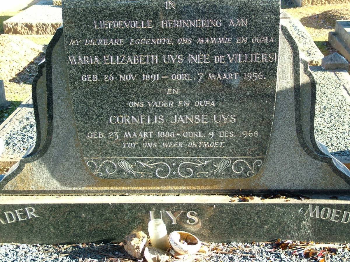 UYS Cornelius Janse 1888-1968 &amp; Maria Elizabeth DE VILLIERS 1891-1956