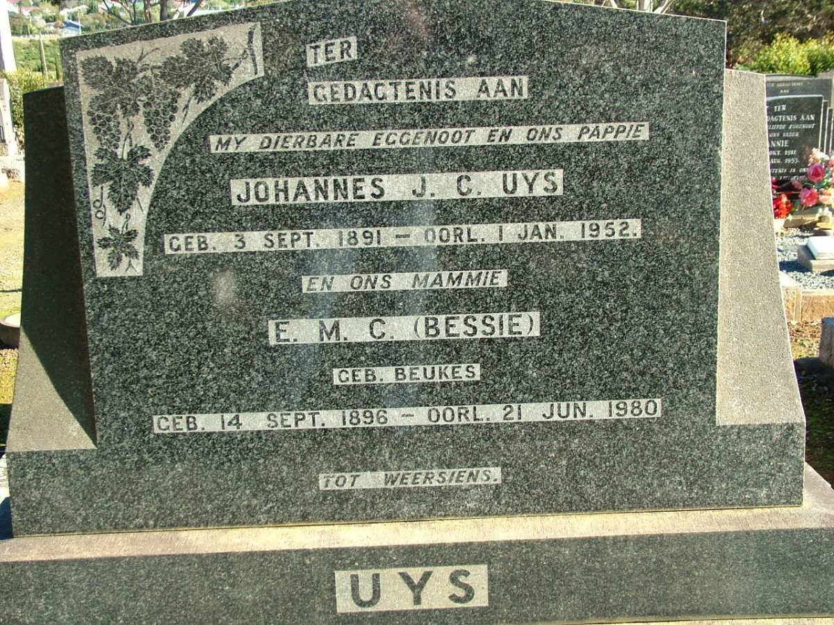 UYS Johannes J.C. 1891-1952 &amp; E.M.C. BEUKES 1896-1980