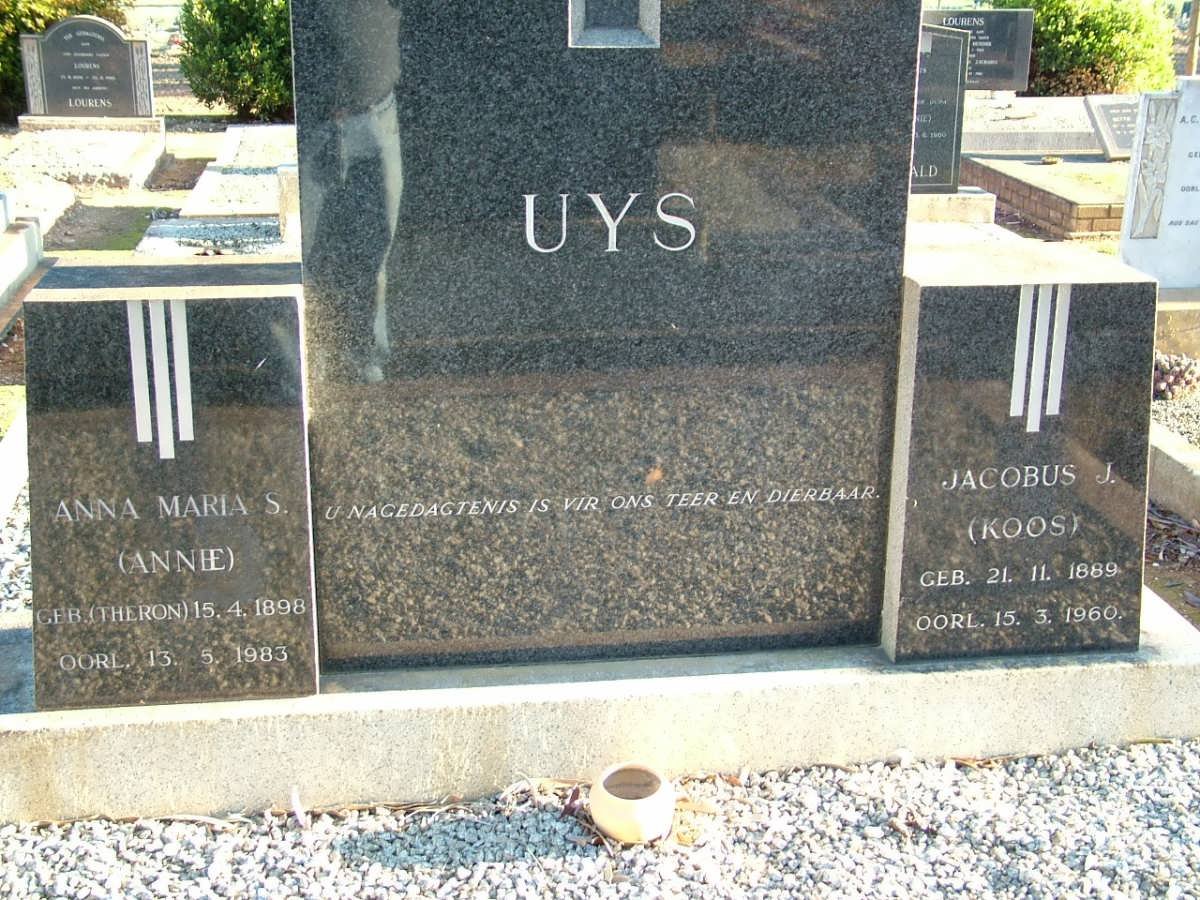 UYS Jacobus J. 1889-1960 &amp; Anna Maria S. THERON 1898-1983
