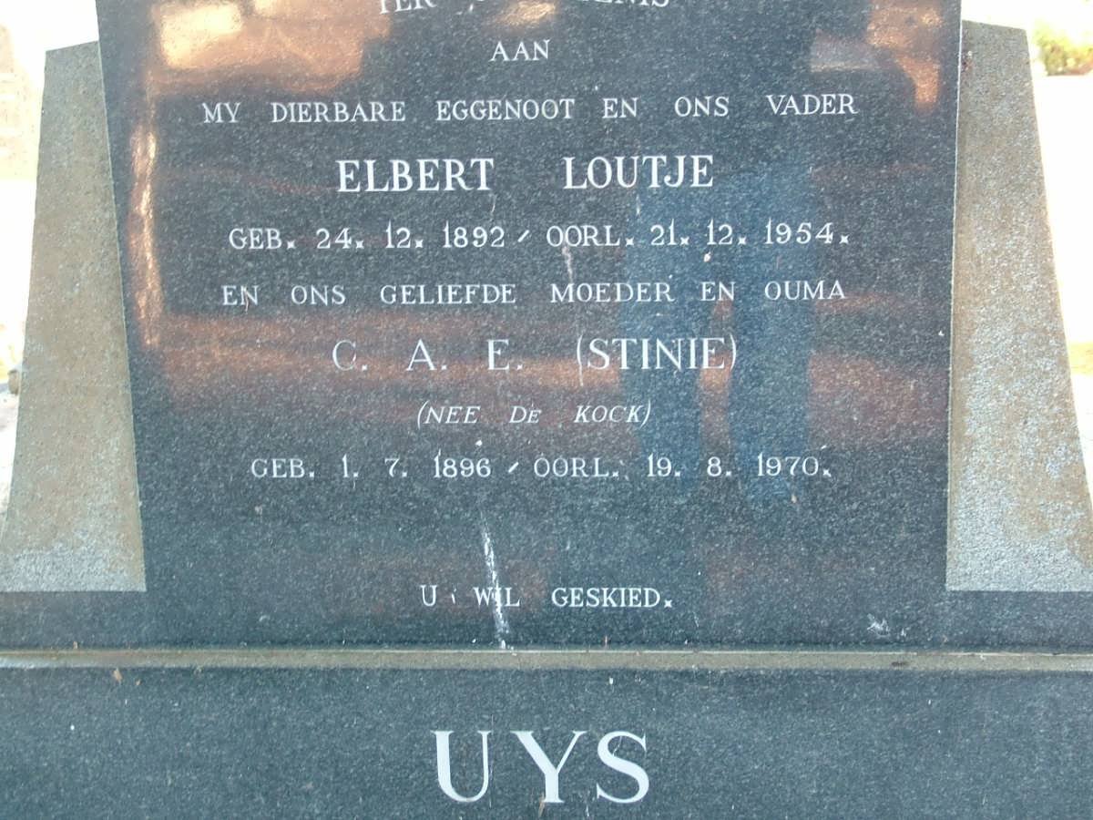 UYS Elbert Loutje 1892-1954 &amp;  C.A.E. DE KOCK 1896-1970