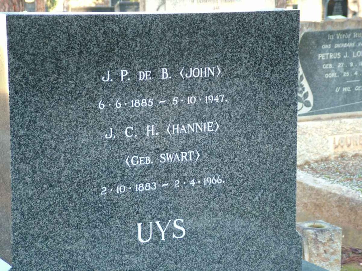 UYS J.P. de B. 1885-1947 &amp; J.C.H. SWART 1883-1966