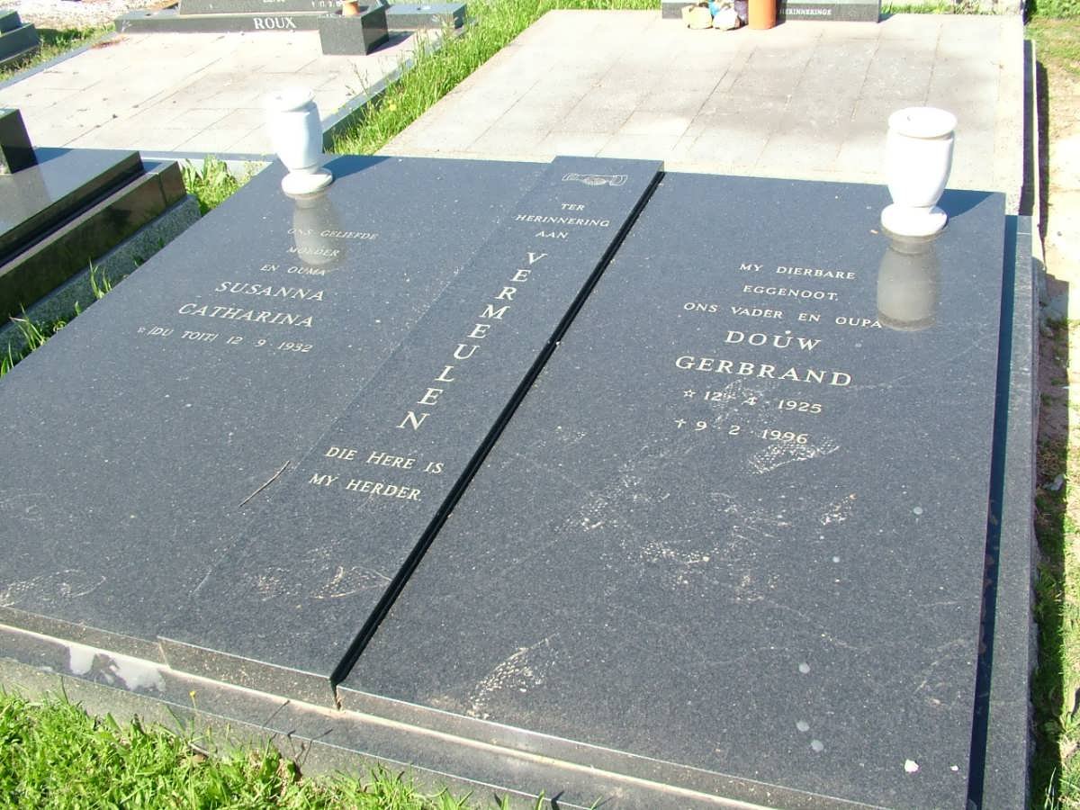 VERMEULEN Douw Gerbrand 1925-1996 &amp; Susanna Catharina DU TOIT 1932-