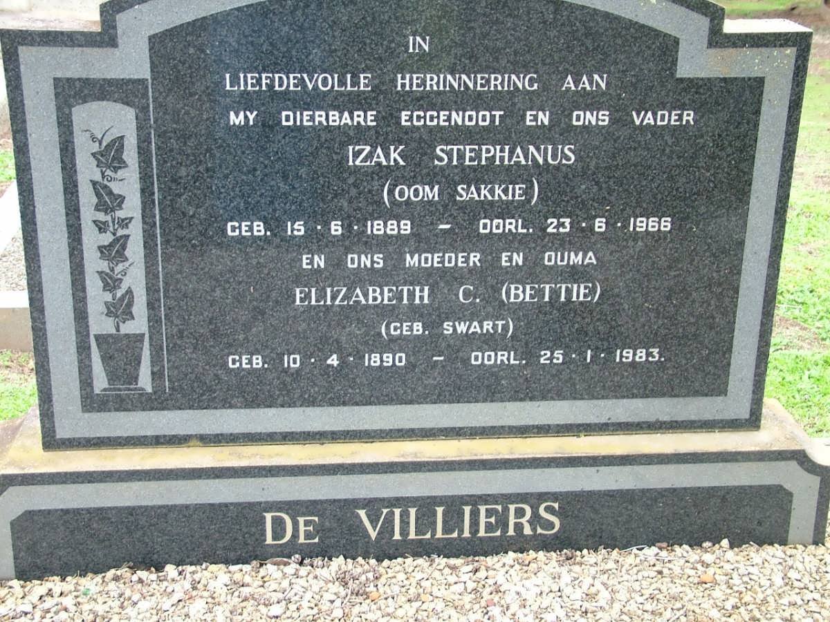 VILLIERS Izak Stephanus, de 1889-1966 &amp; Elizabeth C. SWART 1890-1983