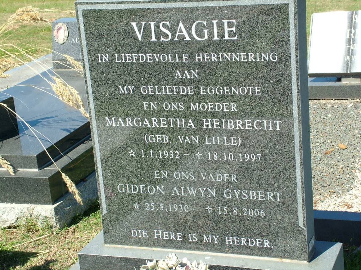 VISAGIE Gideon Alwyn Gysbert 1930-2006 &amp; Margaretha Heibrecht VAN LILLE 1932-1997