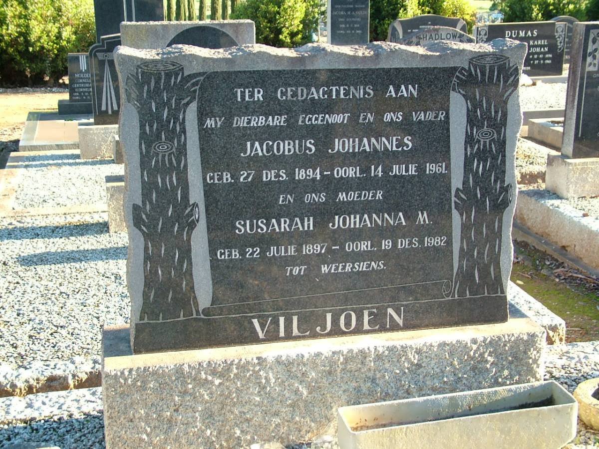 VILJOEN Jacobus Johannes 1894-1961 &amp; Susarah Johanna M. 1897-1982