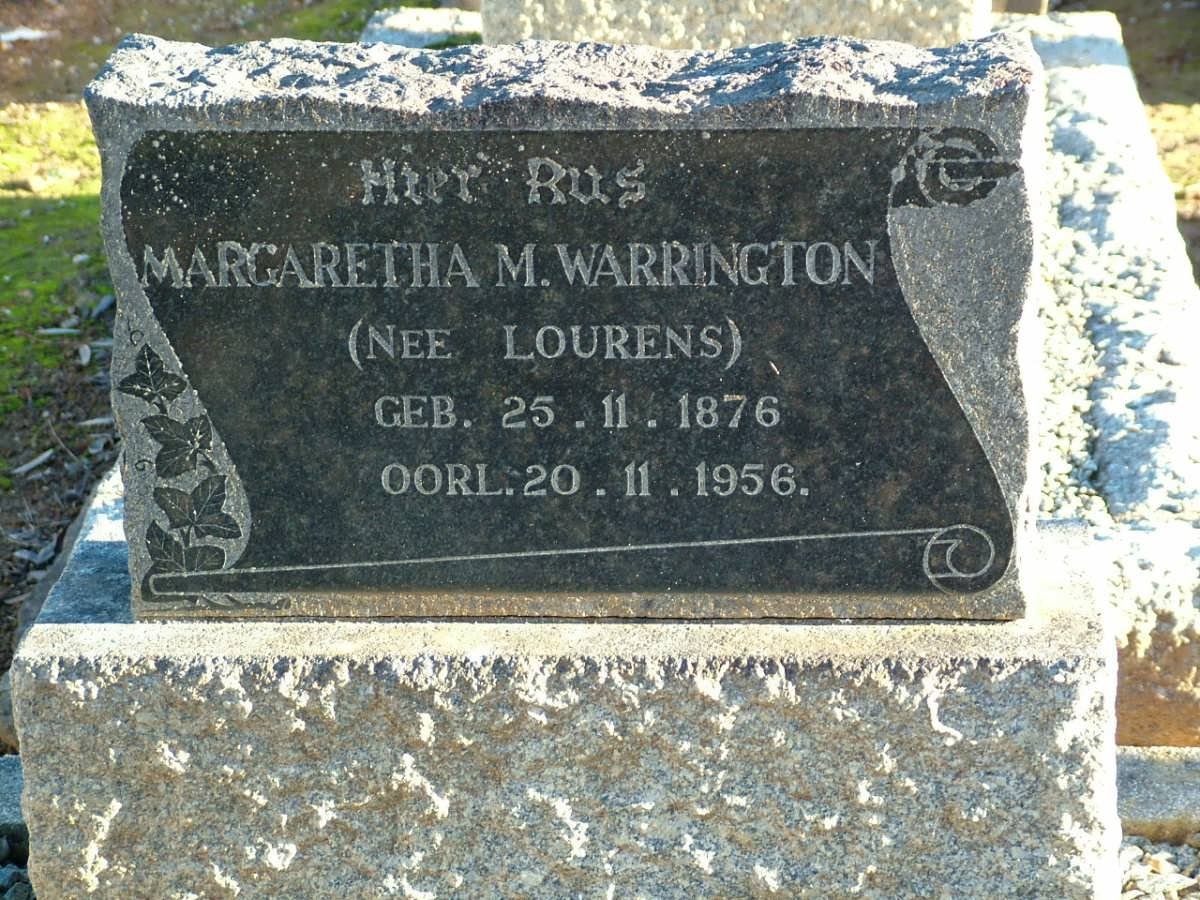 WARRINGTON Margaretha M. nee LOURENS 1876-1956