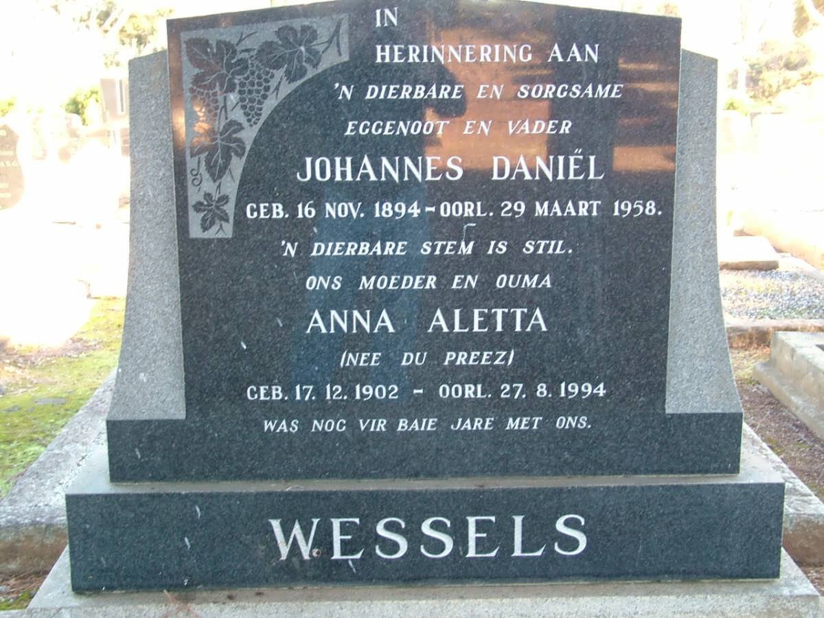 WESSELS Johannes Daniël 1894-1958 &amp; Anna Aletta DU PREEZ 1902-1994