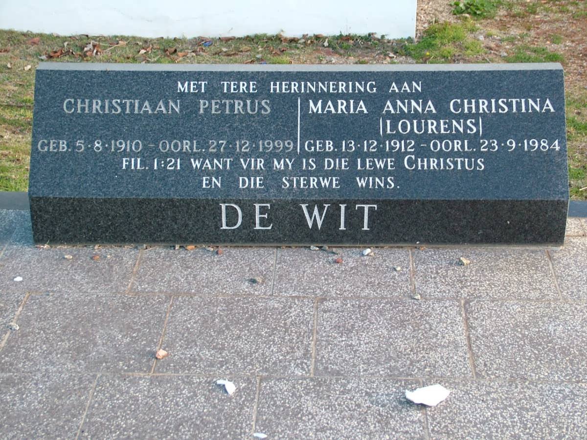 WIT Christiaan Petrus, de 1910-1999 &amp; Maria Anna Christina LOURENS 1912-1984