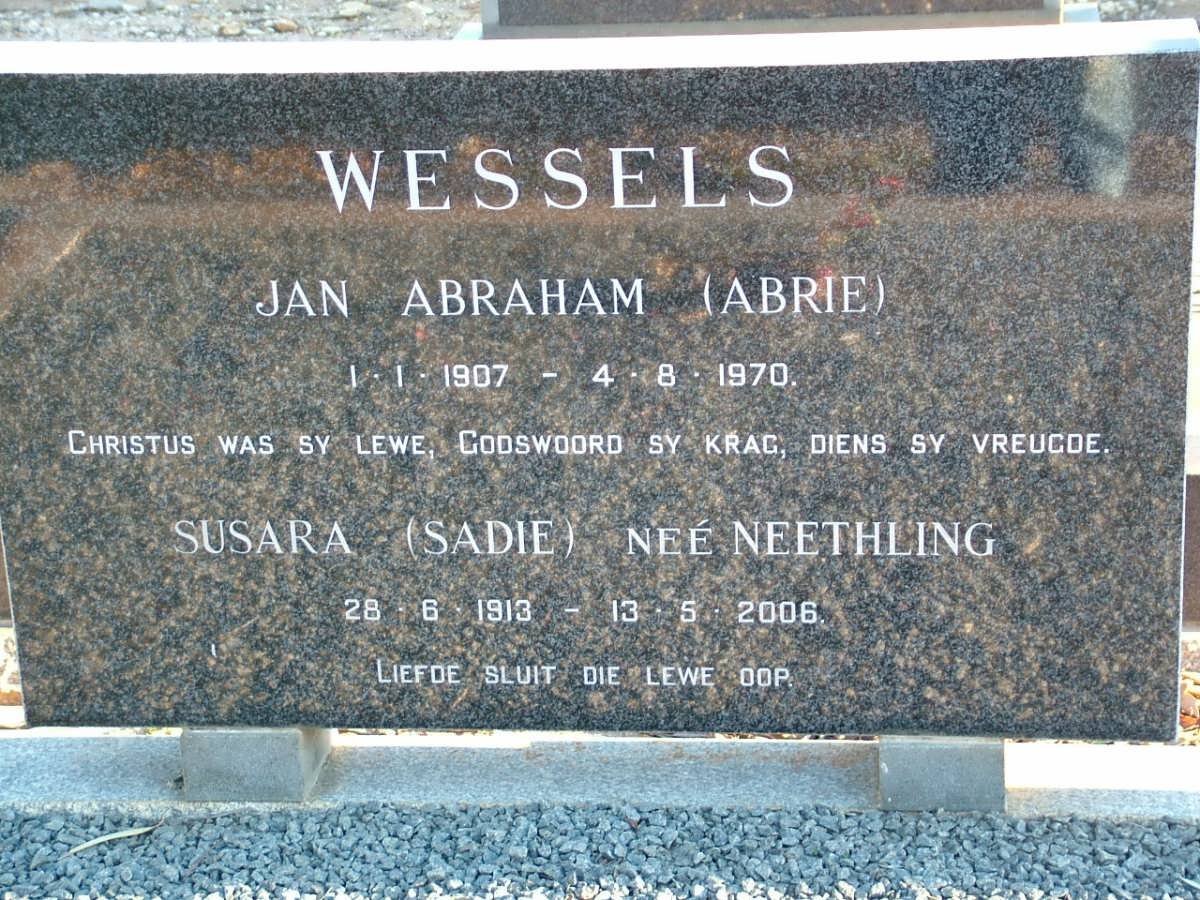 WESSELS Jan Abraham 1907-1970 &amp; Susara NEETHLING 1913-2006