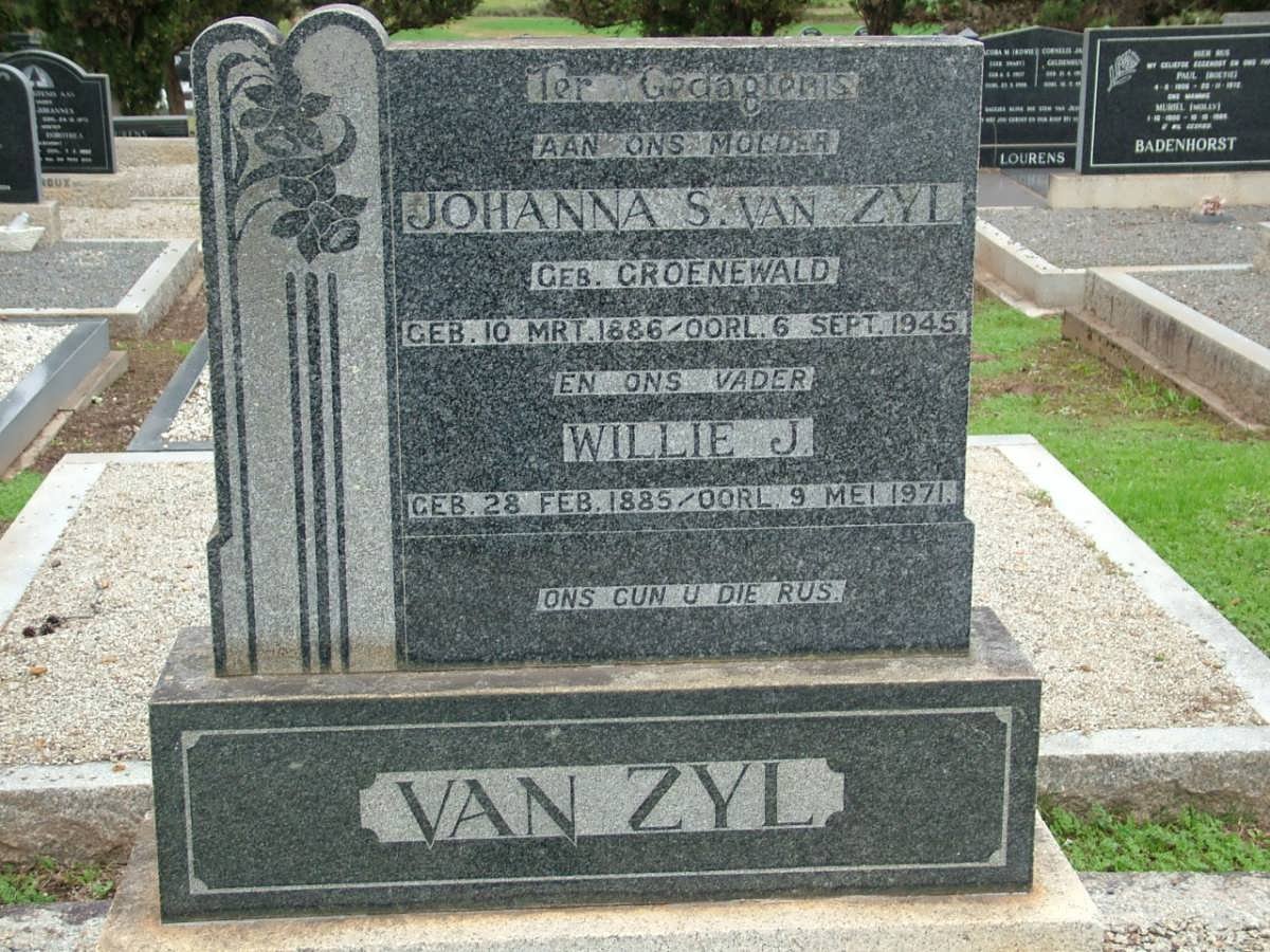 ZYL Willie J., van 1885-1971 &amp; Johanna S. GROENEWALD 1886-1945