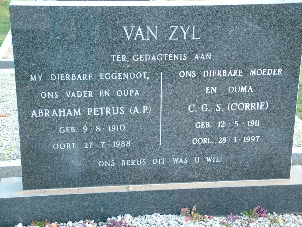 ZYL Abraham Petrus, van 1910-1988 &amp; C.G.S. 1911-1997