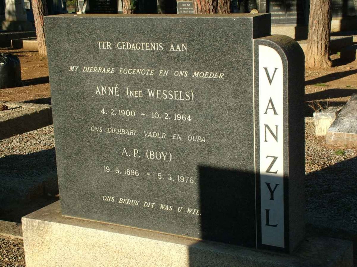 ZYL A.P., van 1896-1976 &amp; Anné WESSELS 1900-1964