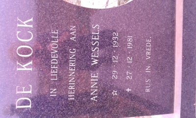 KOCK Annie Wessels, de 1932-1981