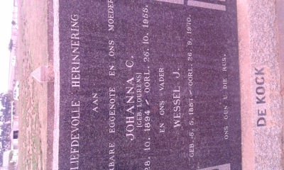 KOCK Wessel J., de 1887-1970 &amp; Johanna C. LOURENS 1894-1955