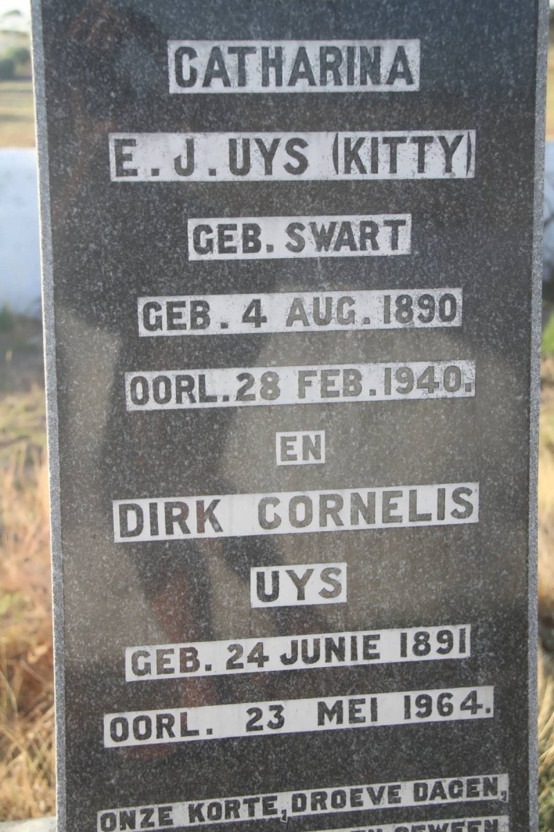UYS Dirk Cornelis 1891-1964 &amp; Catharina E.J. SWART 1890-1940