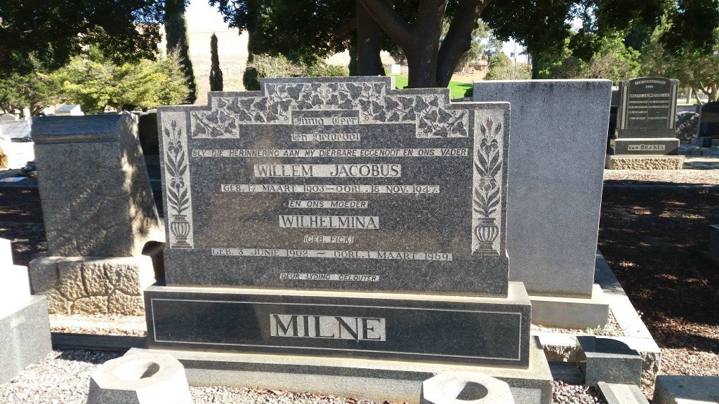 MILNE Willem Jacobus 1903-1947 &amp; Wilhelmina FICK 1902-1969