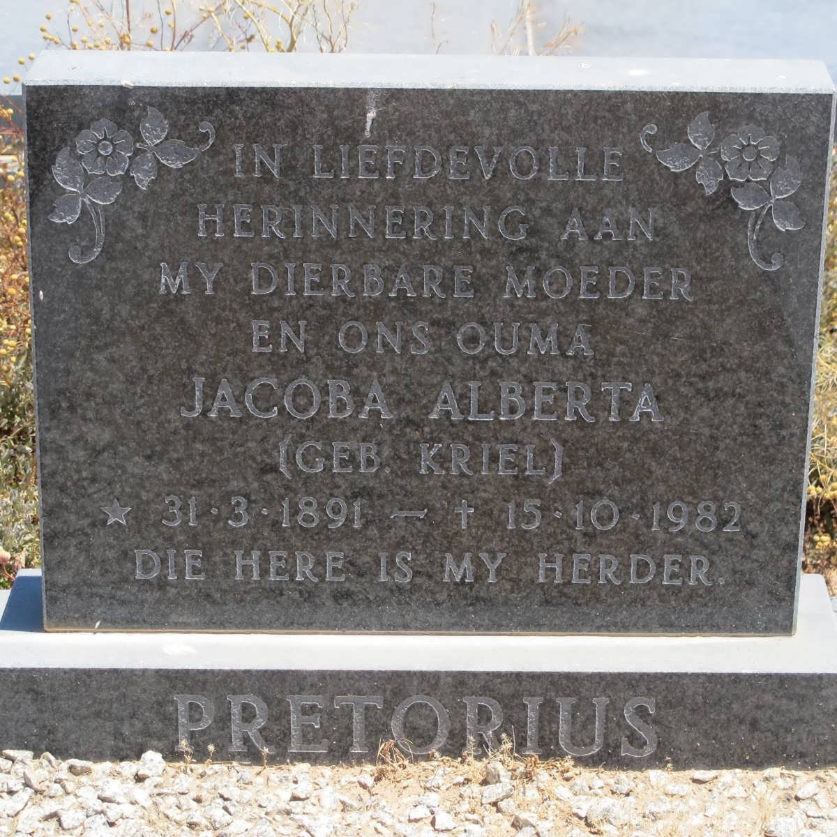 PRETORIUS Jacoba Alberta nee KRIEL 1891-1982