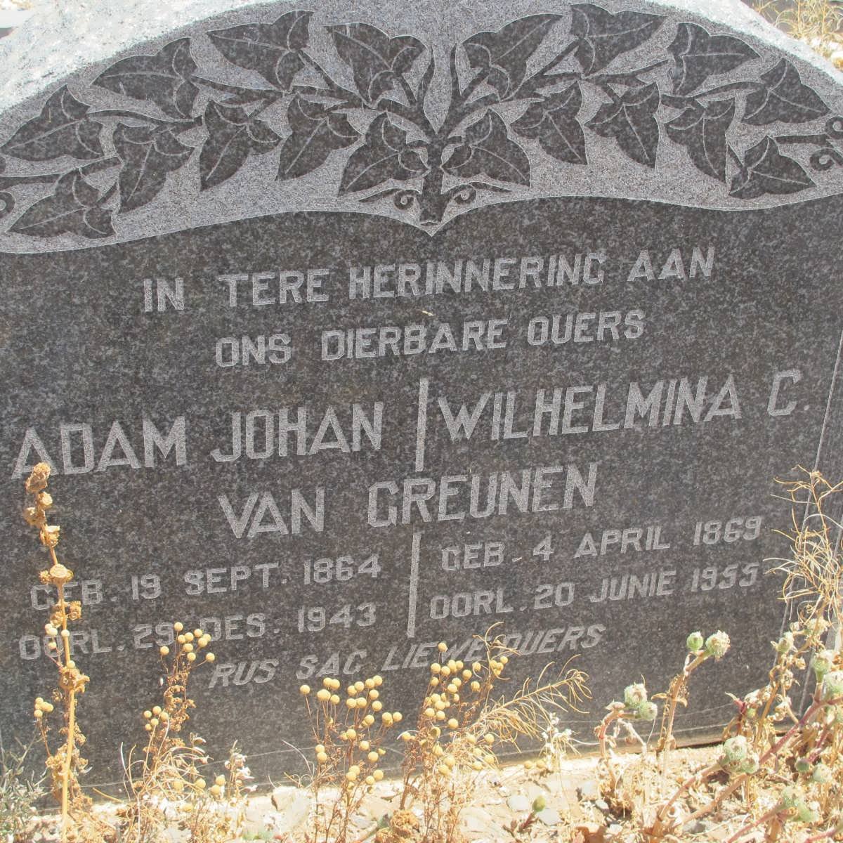 GREUNEN Adam Johan, van 1864-1943 &amp; Wilhelmina C. 1869-1955