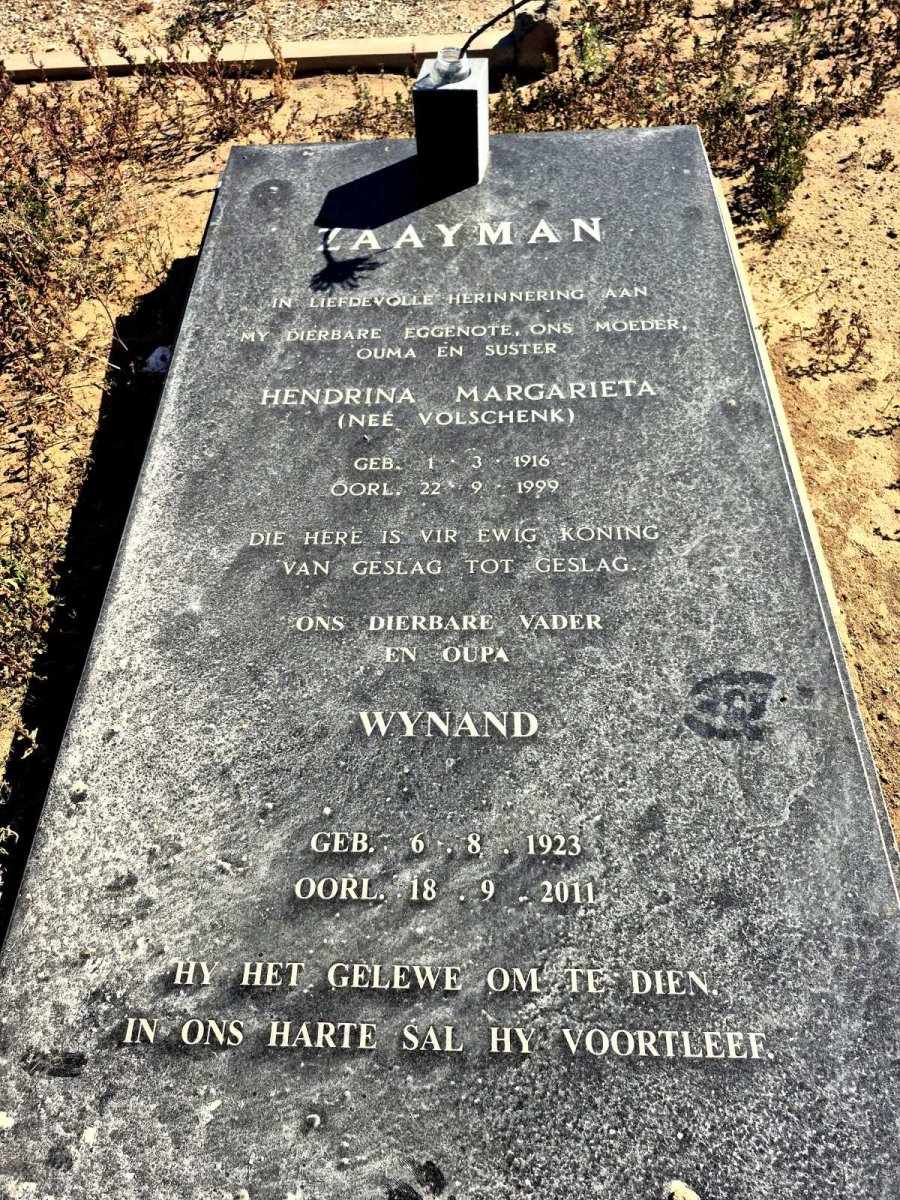 ZAAYMAN Wynand 1923-2011 & Hendrina Margarieta VOLSCHENK 1916-1999