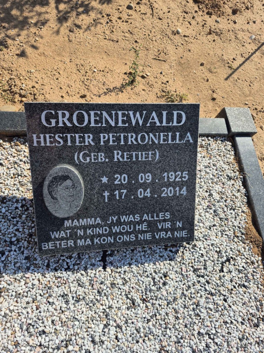 GROENEWALD Hester Petronella nee RETIEF 1925-2014