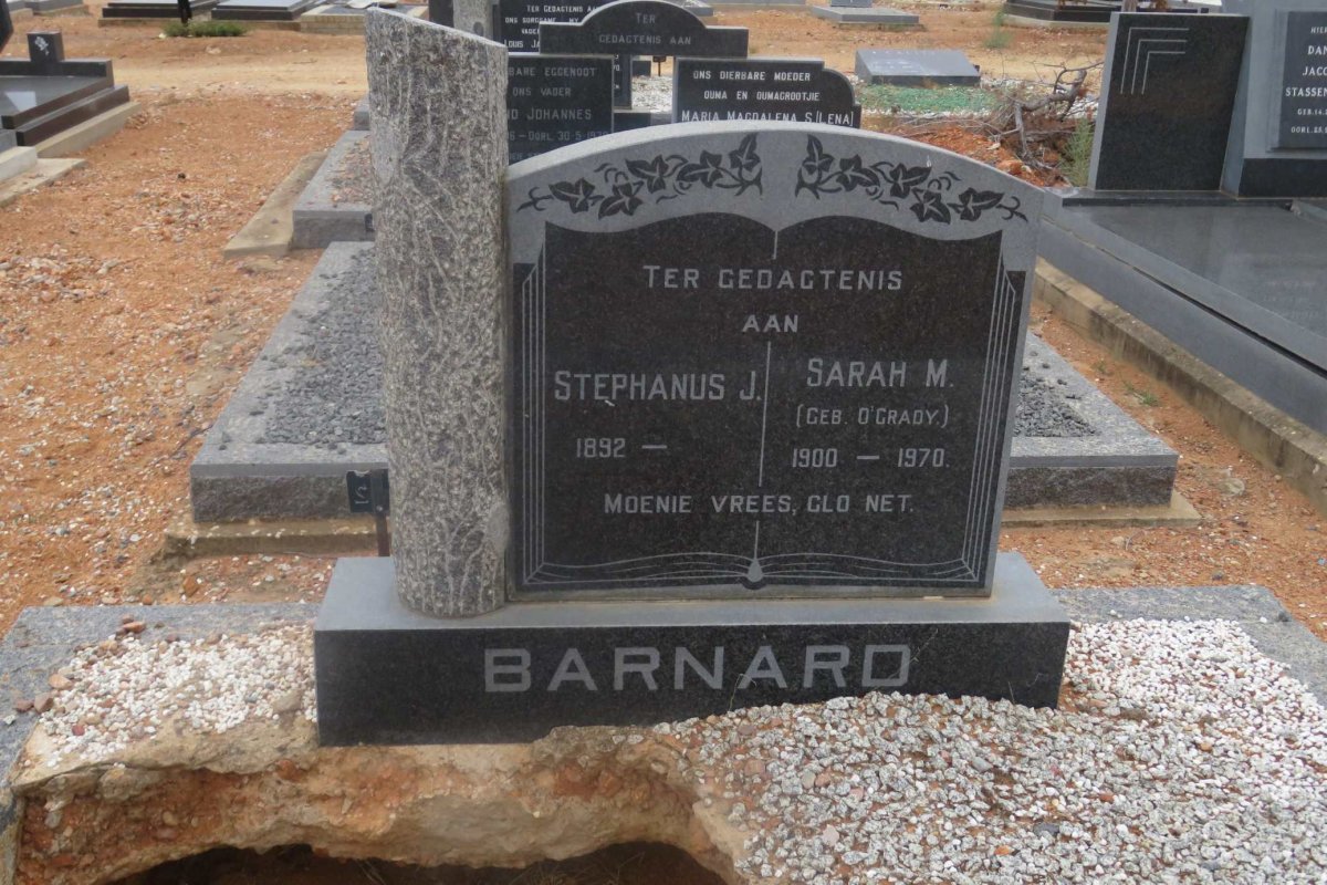 BARNARD Stephanus J. 1892- &amp; Sarah M. O'GRADY 1900-1970