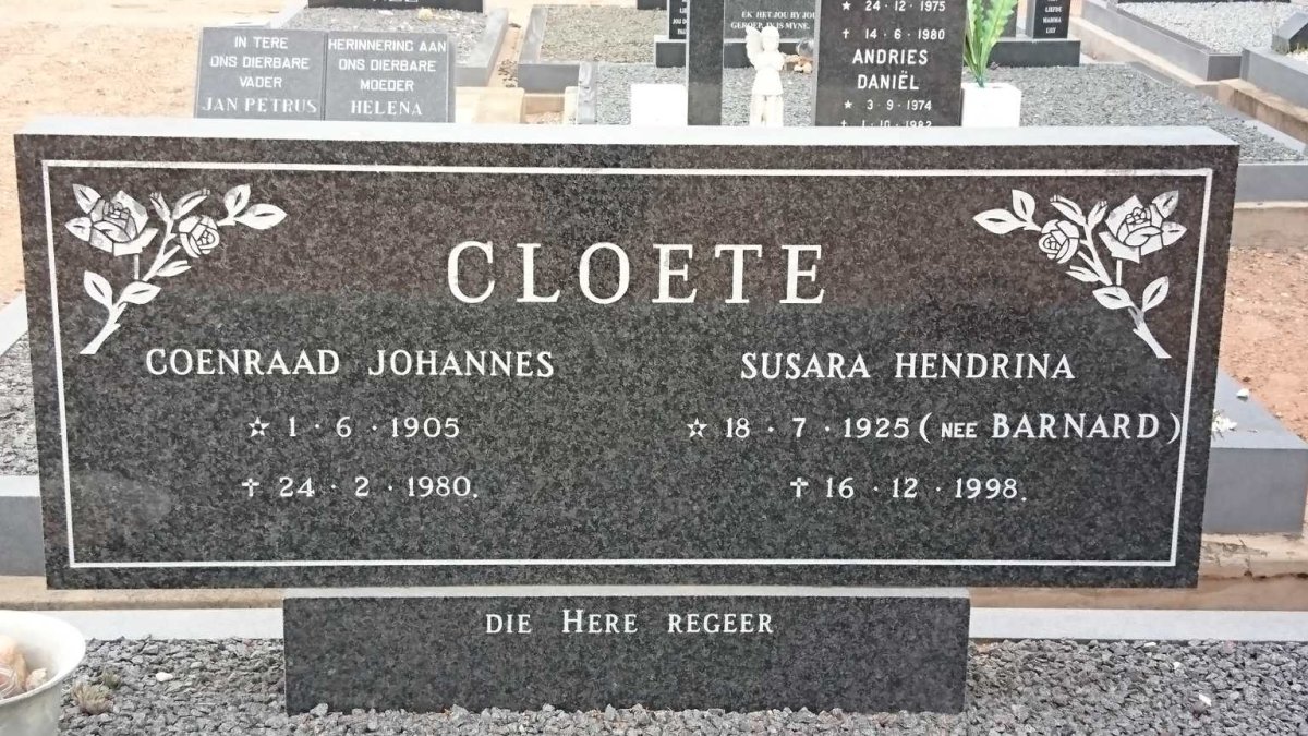 CLOETE Coenraad Johannes 1905-1980 &amp; Susara Hendrina BARNARD 1925-1998
