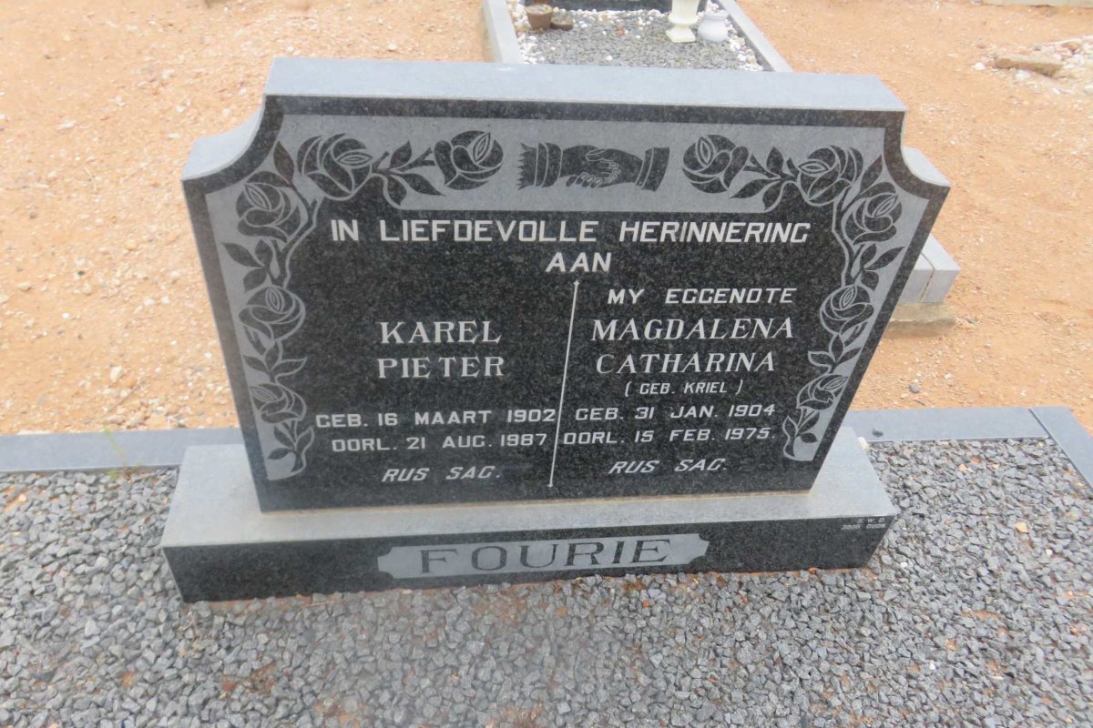 FOURIE Karel Pieter 1902-1987 &amp; Magdalena Catharina KRIEL 1904-1975