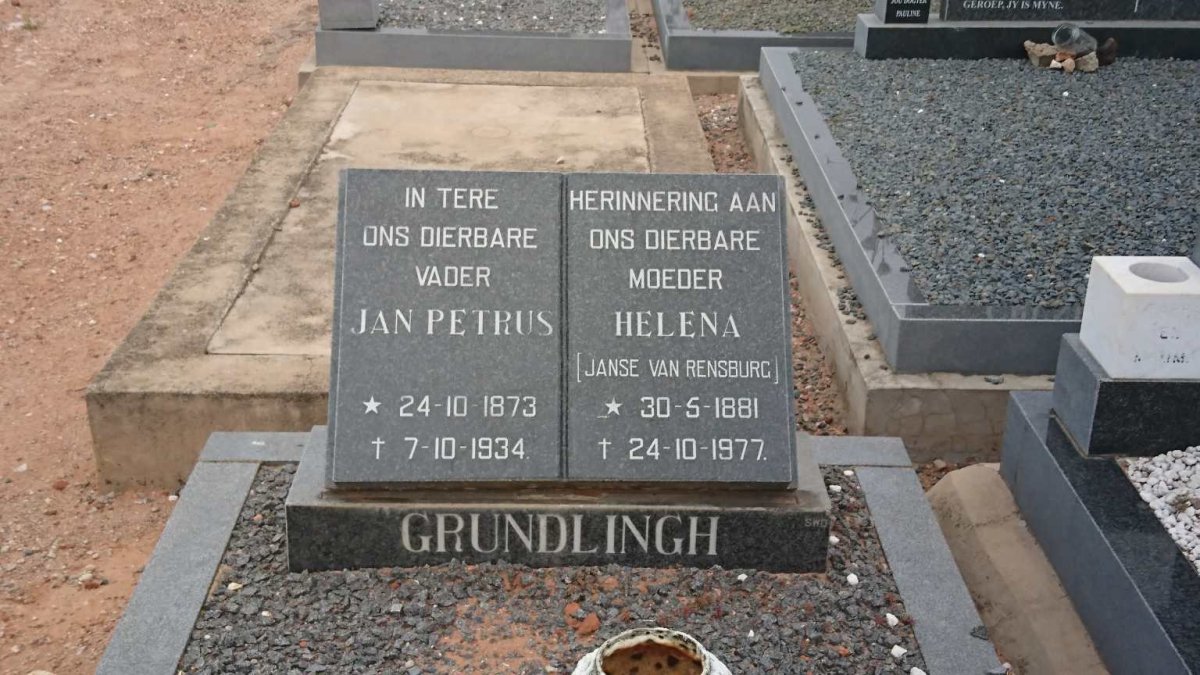 GRUNDLINGH Jan Petrus 1873-1934 &amp; Helena JANSE VAN RENSBURG 1881-1977