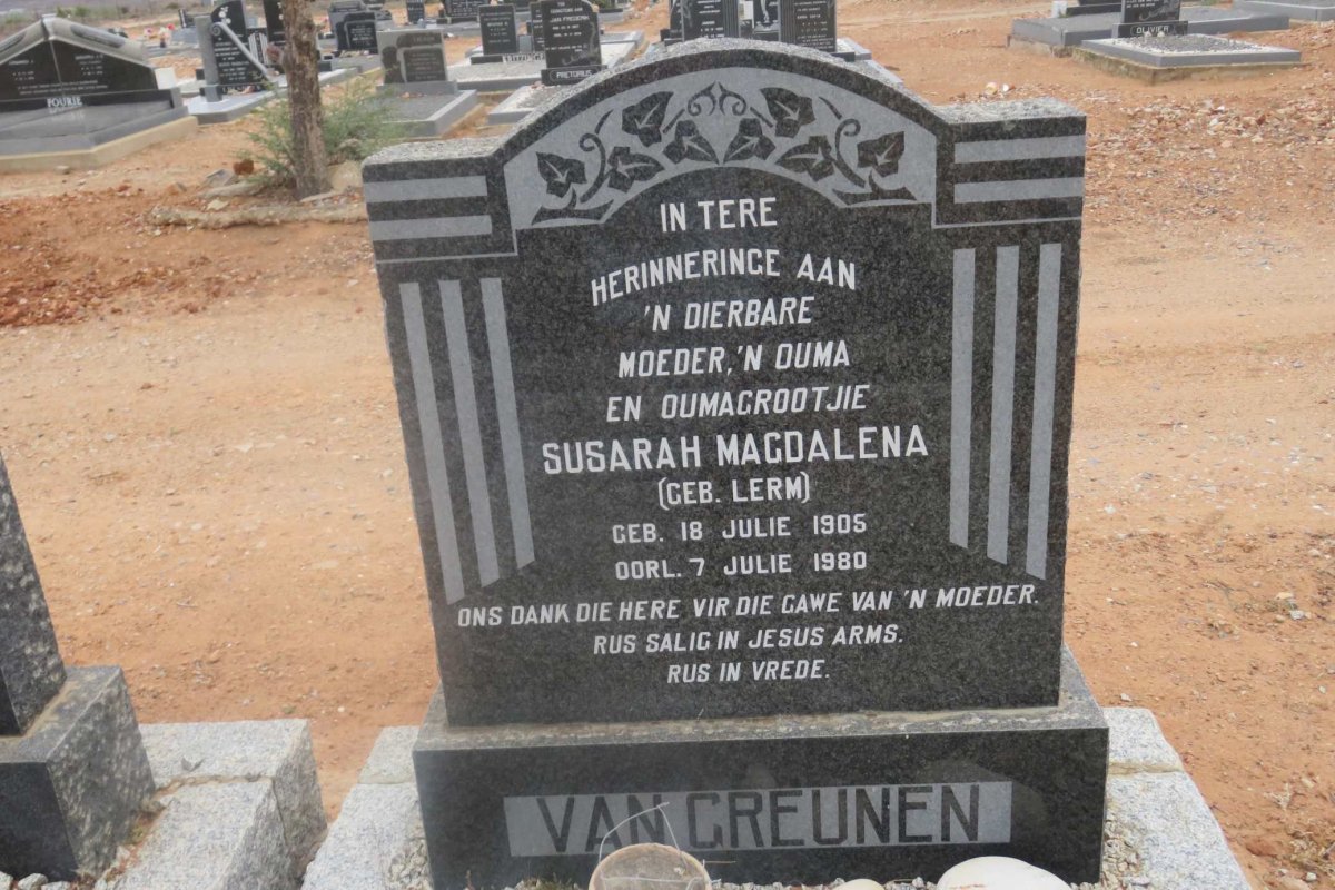 GREUNEN Susarah Magdalena, van nee LERM 1905-1980