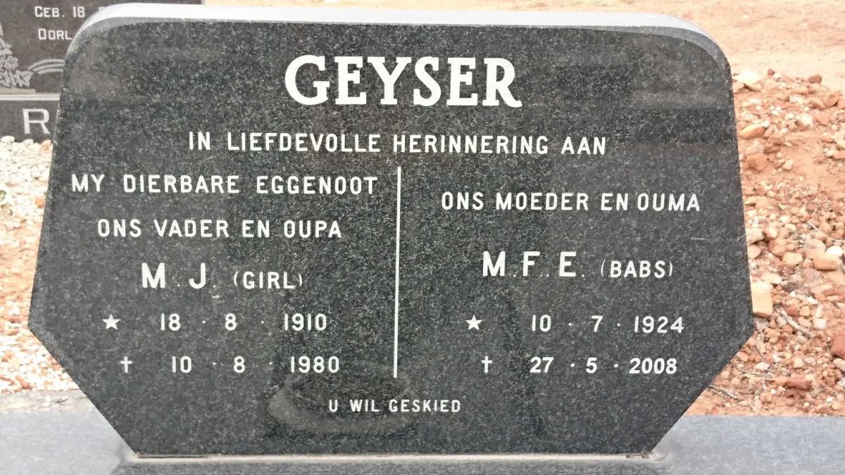 GEYSER M.J. 1910-1980 &amp; M.F.E. 1924-2008