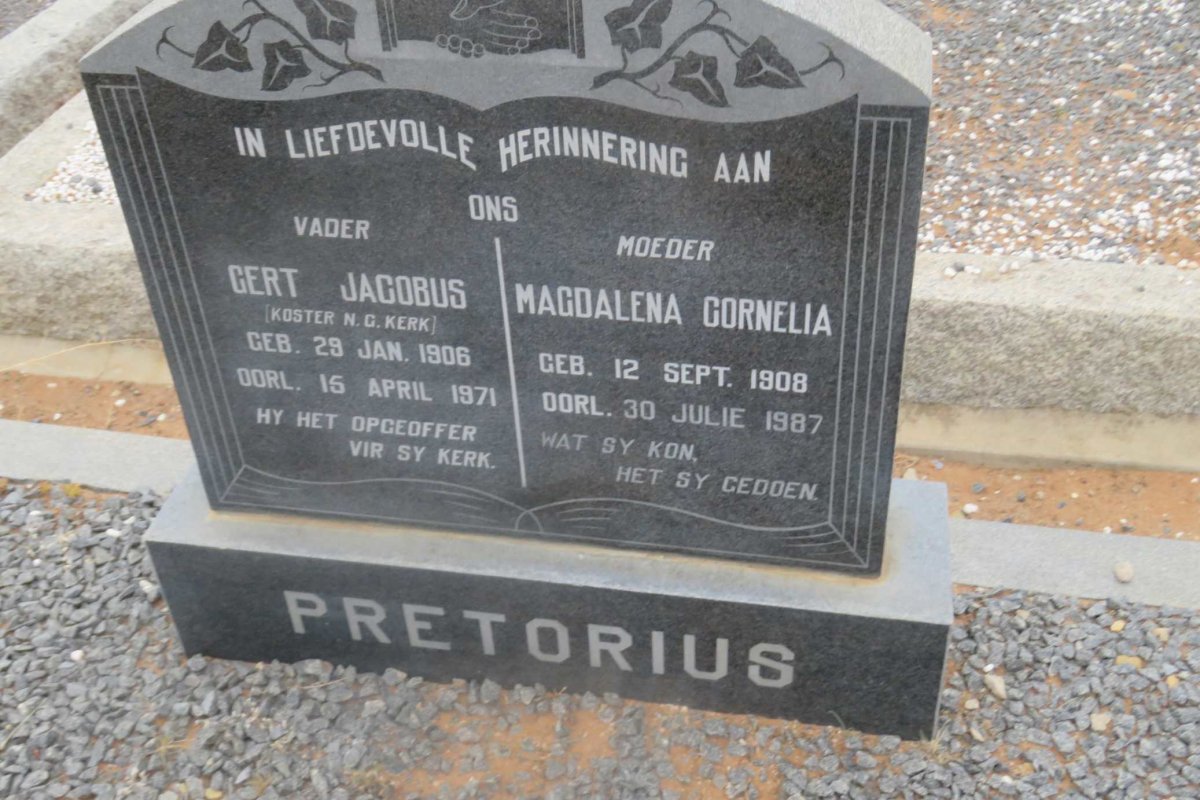 PRETORIUS Gert Jacobus 1906-1971 &amp; Magdalena Cornelia 1908-1987