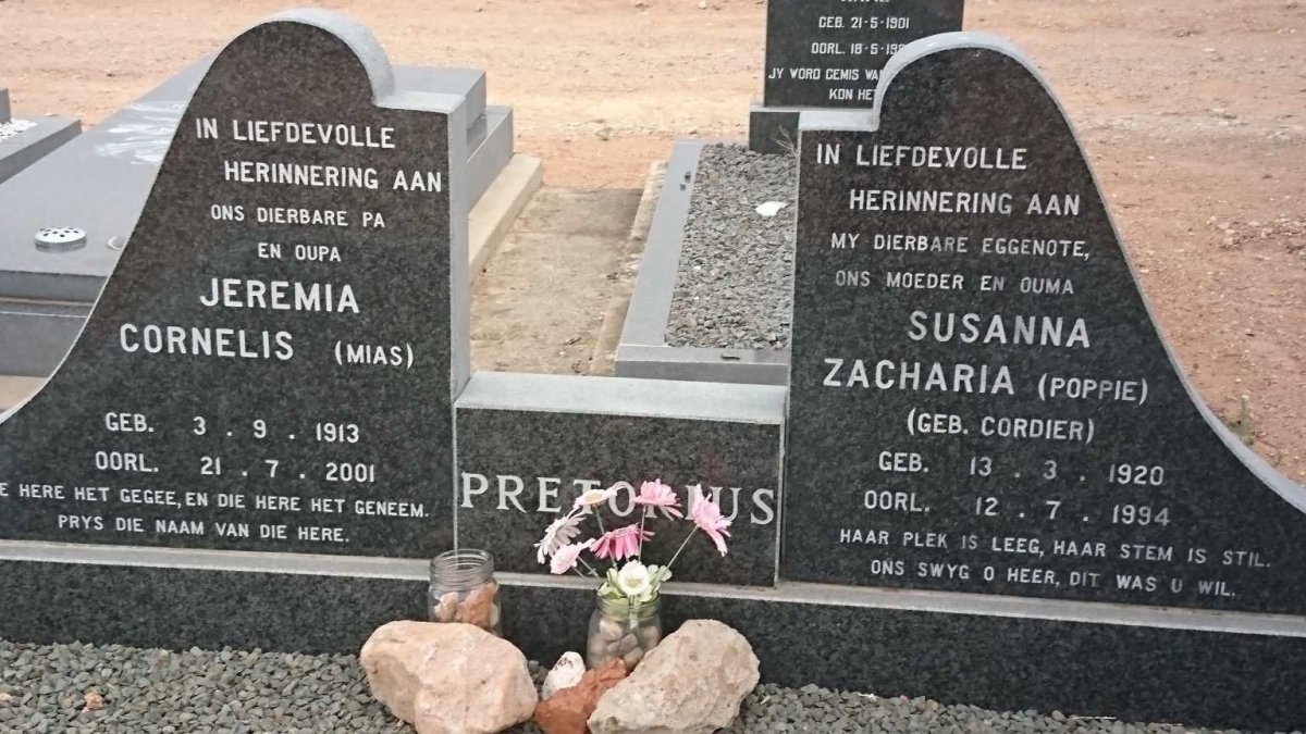 PRETORIUS Jeremia Cornelis 1913-2001 &amp; Susanna Zacharia CORDIER 1920-1994