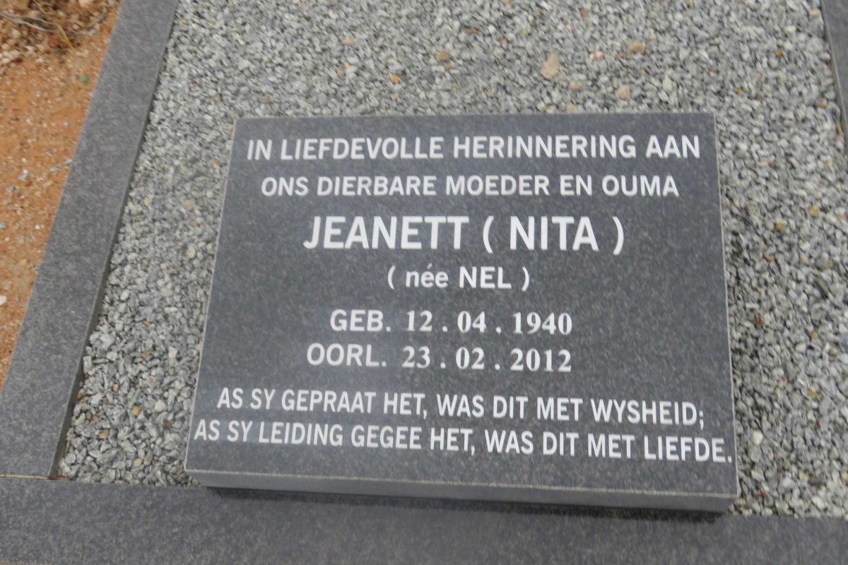 SLABBERT Frederick Jacobus 1940-1974 &amp; Jeanett NEL 1940-2012