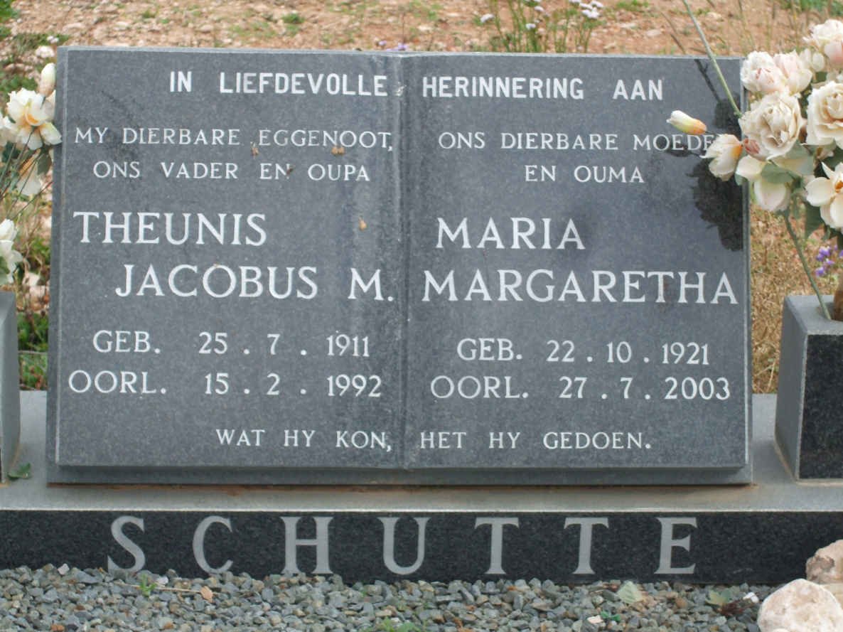 SCHUTTE Theunis Jacobus M. 1914-1992 &amp; Maria Margaretha 1921-2003