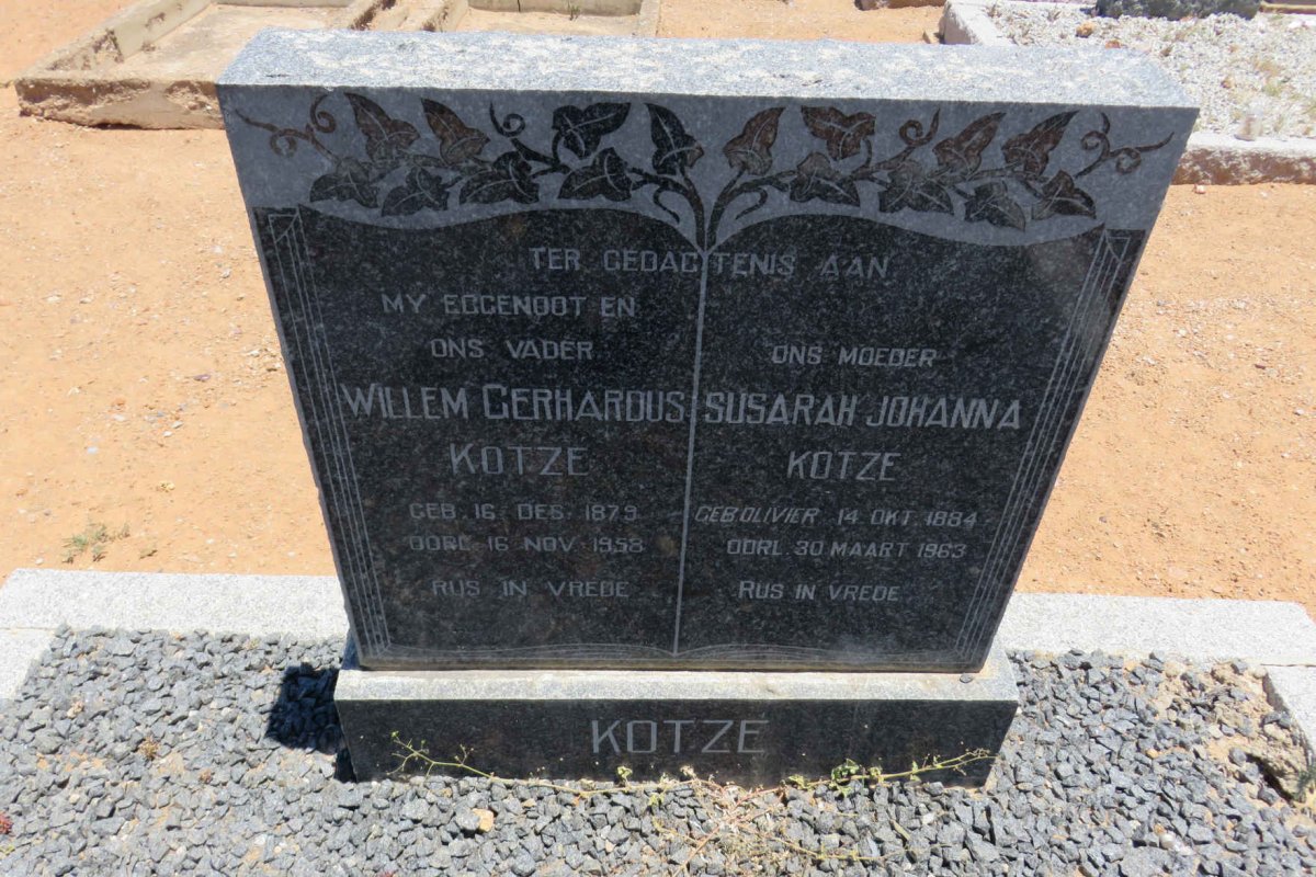 KOTZE Willem Gerhardus 1879-1958 &amp; Susarah Johanna OLIVIER 1884-1963
