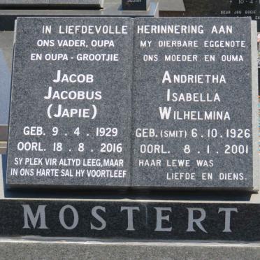MOSTERT Jacob Jacobus 1929-2016 &amp; Andrietha Isabella Wilhelmina SMIT 1926-2001