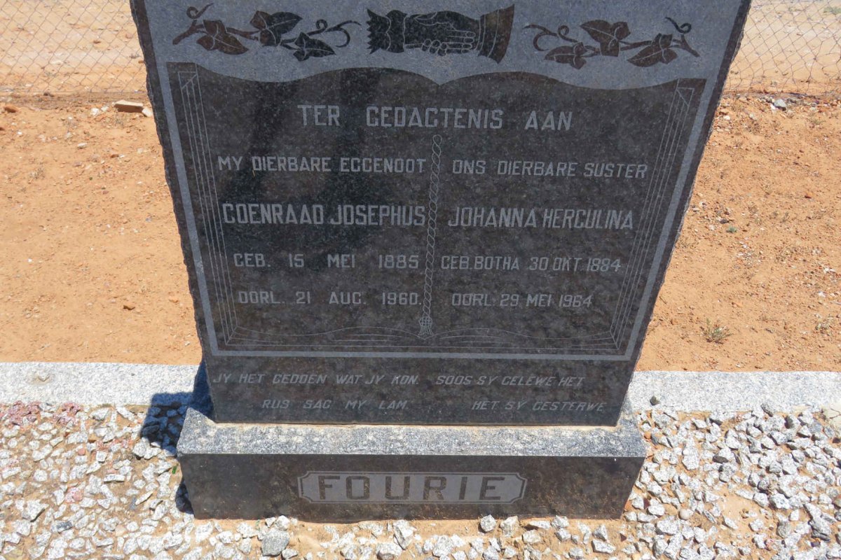 FOURIE Coenraad Josephus 1885-1960 &amp; Johanna Herculina 1884-1964