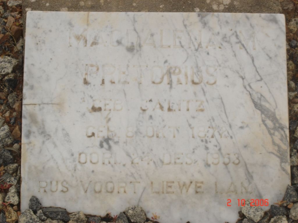 PRETORIUS Magdalena M. nee CALITZ 1872-1953