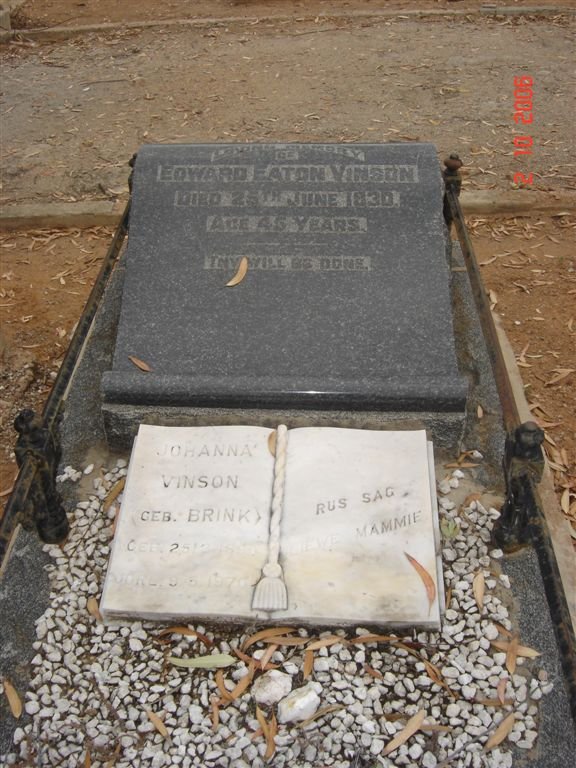 VINSON Edward Eaton -1930 &amp; BRINK Johanna ??-??