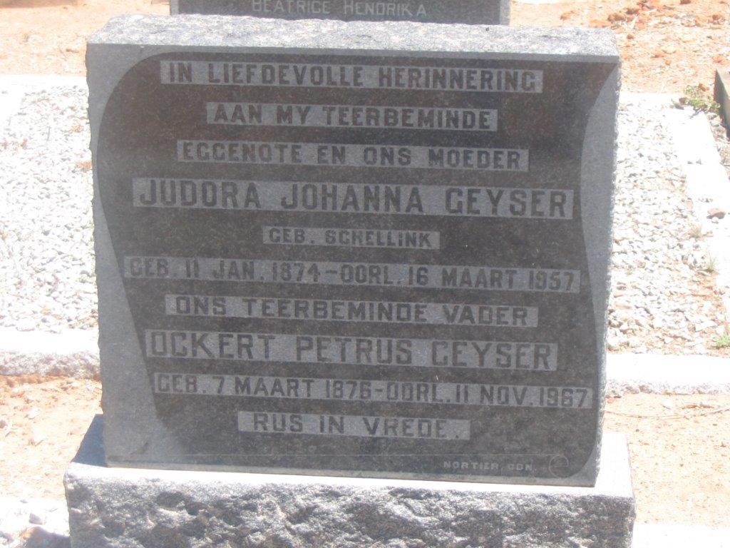 GEYSER Ockert Petrus 1876-1967 &amp; Judora Johanna SCHELLINK 1874-1957
