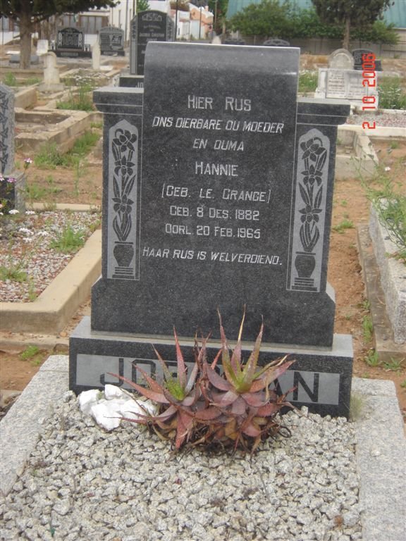 JORDAAN Hannie nee LE GRANGE 1882-1965