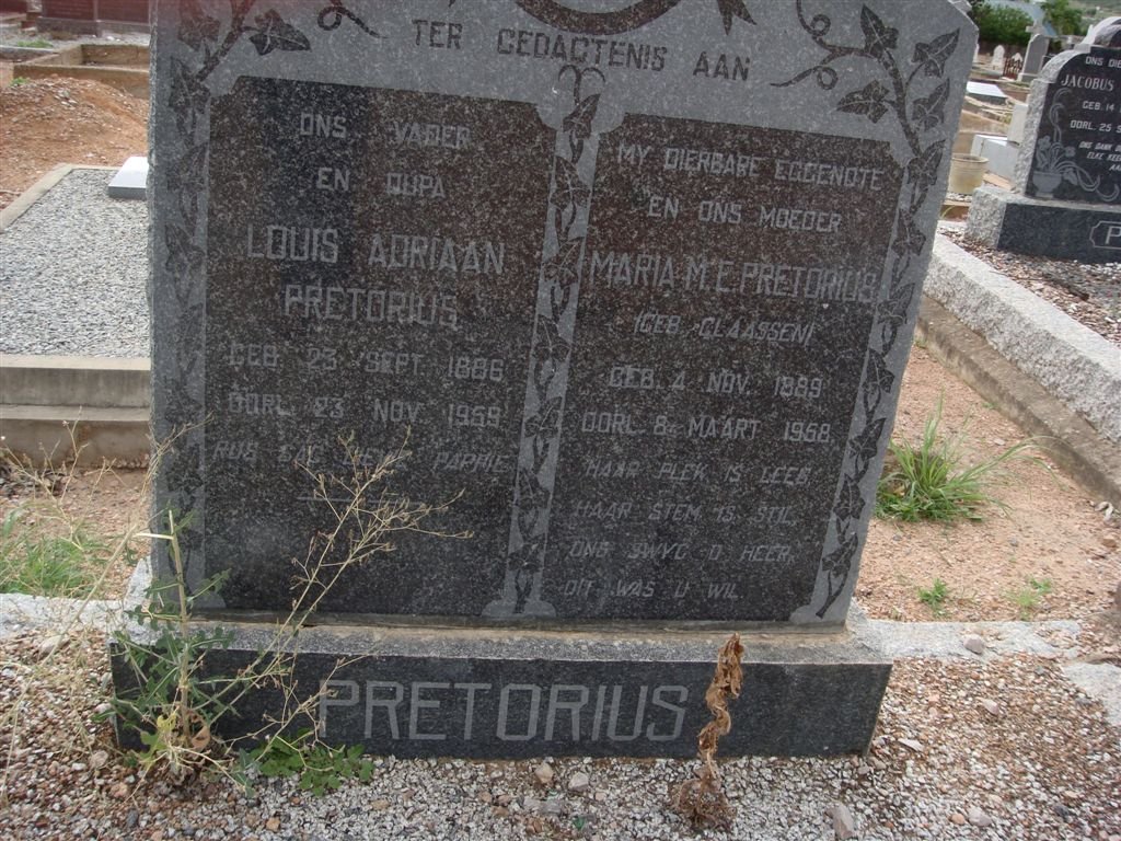 PRETORIUS Louis Adriaan 1886-1959 &amp; Maria M.E. CLAASSEN 1889-1958