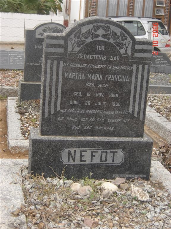NEFDT Martha Maria Francina nee SEVA 1866-1960