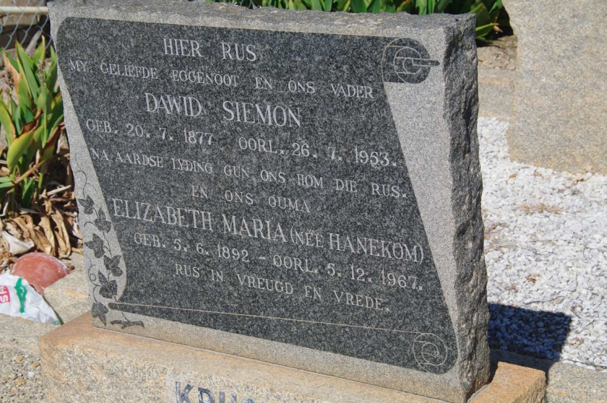 ? Dawid Siemon 1877-1953 &amp; Elizabeth Maria HANEKOM 1892-1967