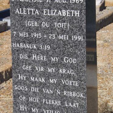 CILLIE Petrus Johannes 1912-1969 &amp; Aletta Elizabeth Du TOIT 1915-1991